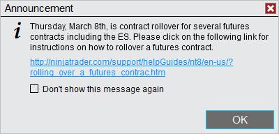 NinjaTrader Rollover Message